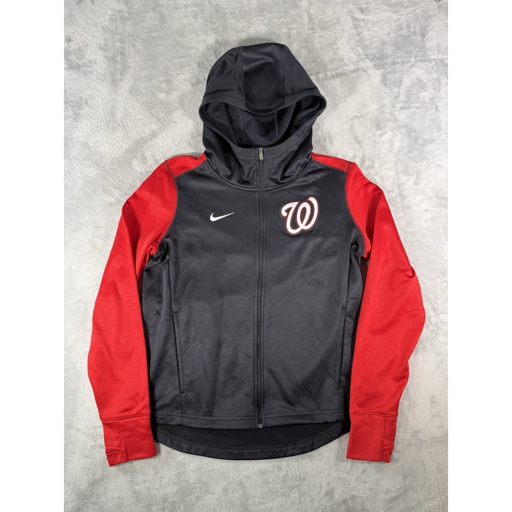 Nike Washington Nationals MLB Full Zip Hooded Jacket Womens Medium Black Red NWT